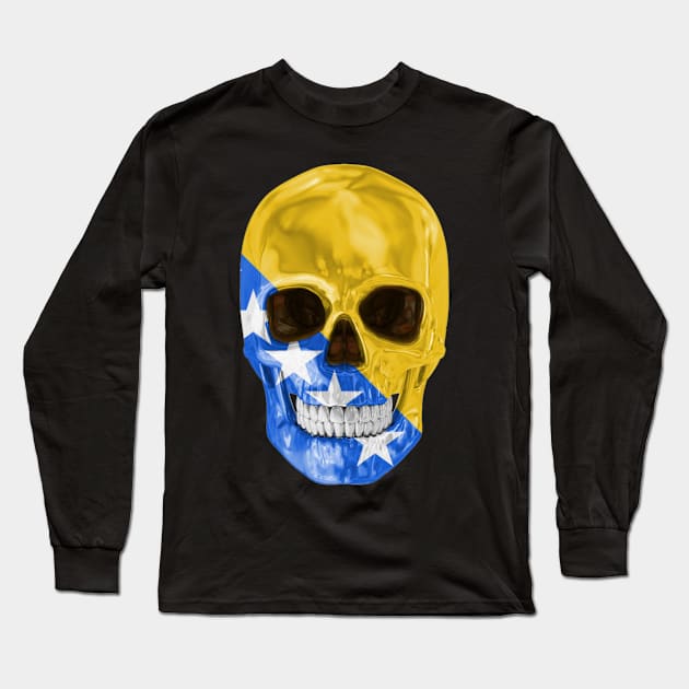 Bosnia And Herzegovina Flag Skull - Gift for Bosnian or Herzegovinian With Roots From Bosnia And Herzegovina Long Sleeve T-Shirt by Country Flags